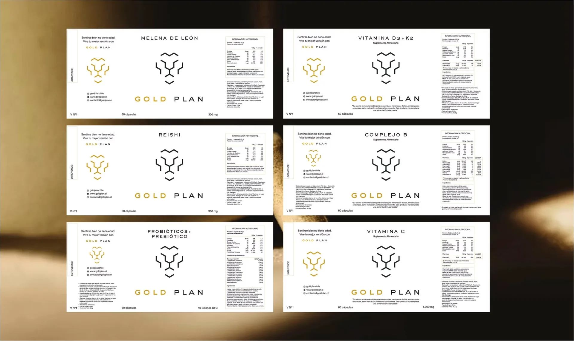 Etiquetas de la línea de suplementos Gold Plan